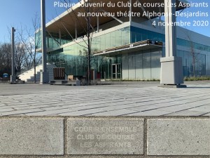 Plaque souvenir Club de course Les Aspirants - 4 novembre 2020